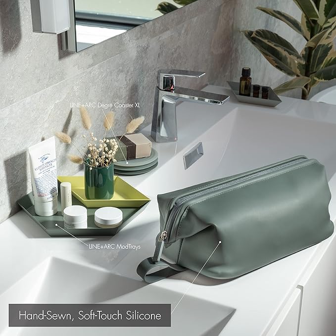 LINE+ARC Easy-to-Clean Silicone Dopp Kit (As Seen in Glamour and GQ) Extra-Wide Opening Anti-Stain (Forest, 3.5L) Toiletry Bag Travel Set Makeup Organizer Cosmetics Case Fabric Simple Hang Loop