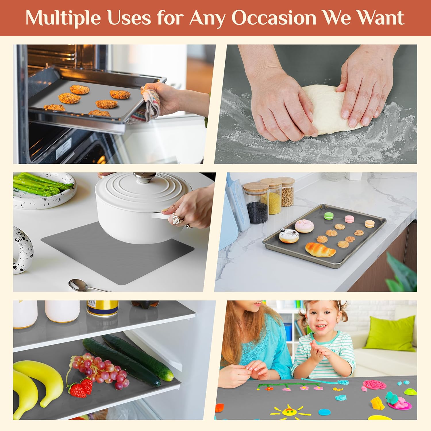 Silicone Baking Mat, 12 IN x 10 FT Free Cutting Baking Sheet, Non-Stick Reusable Dough & Pastry Mat, Non-Slip Silicone Mat Roll for Air Fryer Liner, Freeze Dryer, Oven Baking Pan, Kitchen Counter