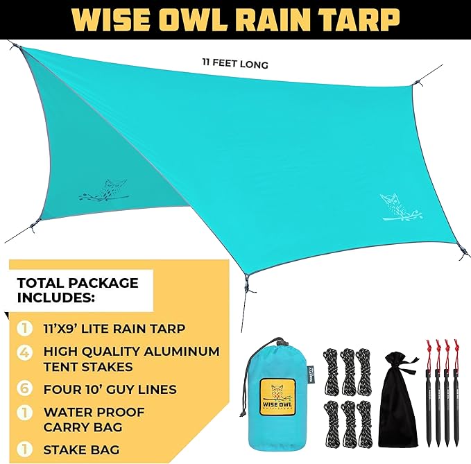 Wise Owl Outfitters Hammock Tarp, Hammock Tent - Rain Tarp for Camping Hammock - Camping Gear Must Haves w/Easy Set Up Including Tent Stakes and Carry Bag