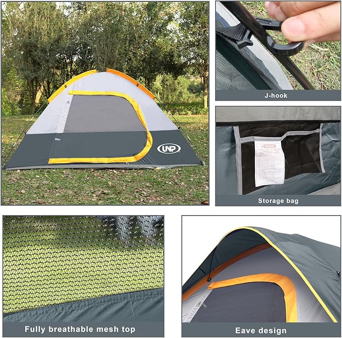 Camping Tent 4 Person, Waterproof Windproof Tent with Rainfly Easy Set up-Portable Dome Tents for Camping