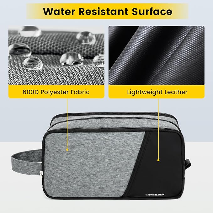 Vorspack Travel Toiletry Bag - Toiletry Bag for Men Water Resistant Skincare Bag Dopp Kit for Bathroom Toiletries Accessories Gifts - Grey