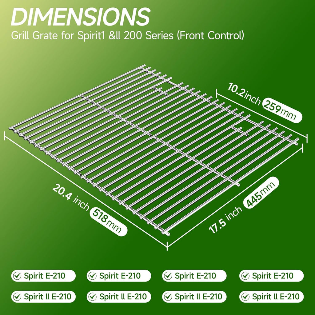 17.5 inch Grill Cooking Grates for Weber Spirit E210 E-220 S210 S-220 Spirit 200&Spirit II 200 Series Gas Grills with Front Control, Stainless Steel Grates Replacement Parts for Weber 7637 Gas Grills