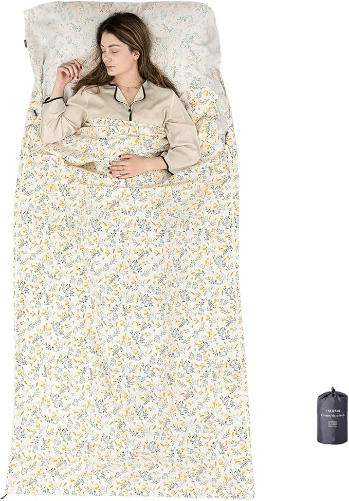 100% Cotton Sleeping Bag Liner with Full Length Zipper on 3 Sides; Single/Double Adult Sleep Sack for Travel & Camping, Multifunctional Travel Sheets (Unzipped 87”x87”) for Hotel, Lightweight