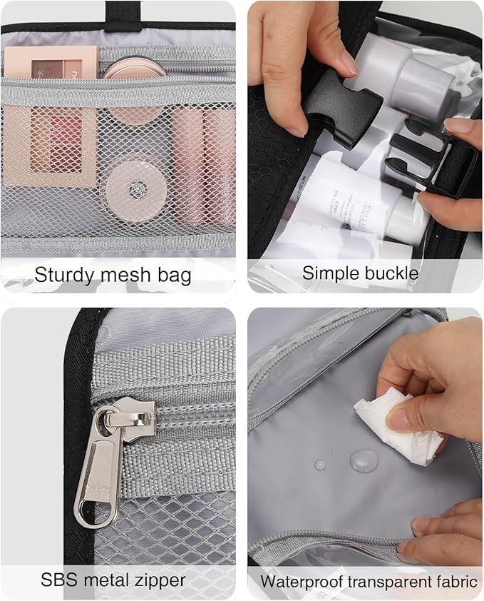 Relavel Travel Toiletry Bag for women with Detachable TSA Approved Toiletry Bag, Compact Hanging toiletry bag with Small Carry On 3-1-1 Clear Waterproof Travel Bags for Toiletries