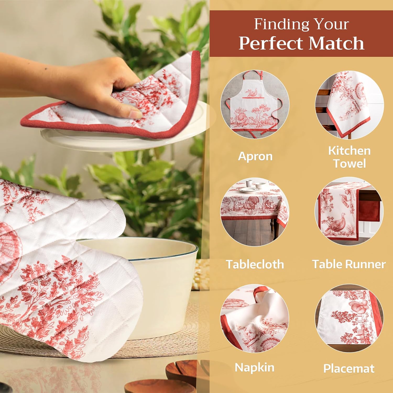 Maison d' Hermine Pot Holders Set 100% Cotton Heat Resistant Potholders 8" x 8" Hot Pads with Loop BBQ, Cooking, Baking, Grilling, Kitchen, Handling Hot Pans (Pack of 2, Holy Jouy - Red)