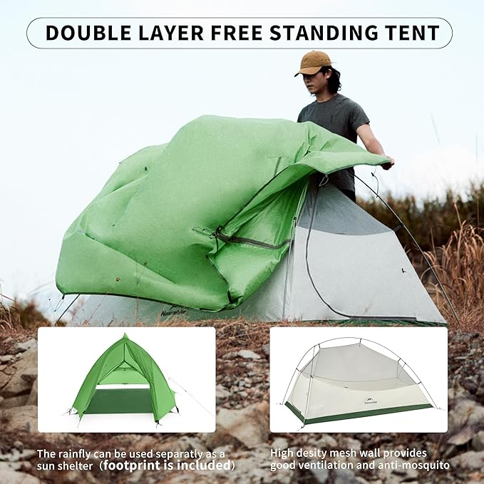 Naturehike Cloud-Up 1 Person Tent, Lightweight Backpacking Tents for One Man, Waterproof Ultralight One Person Tent for Camping Hiking Backpacking