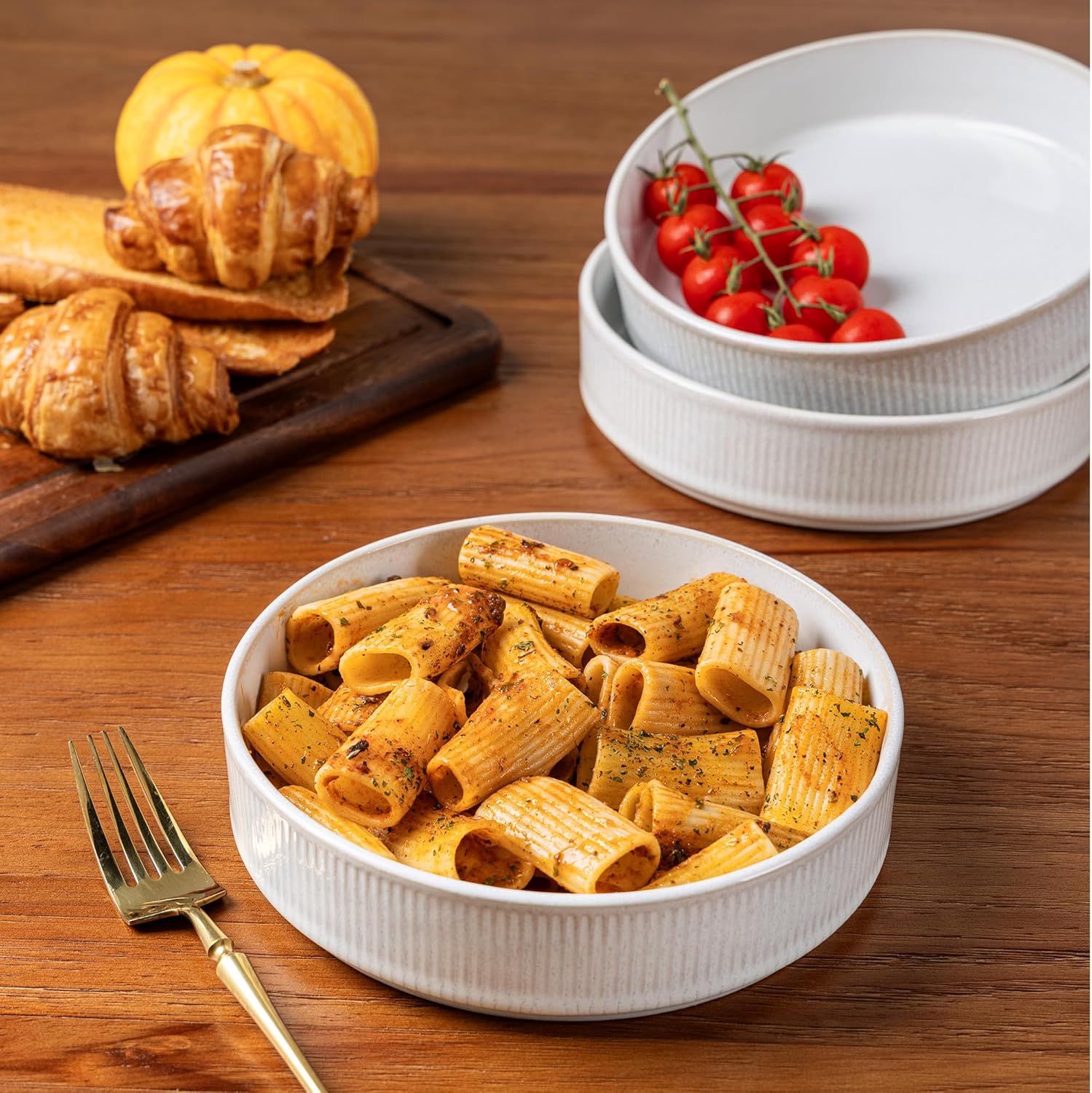 GBHOME 7.5'' Stoneware Pasta Bowls, Serving Bowls Set of 6 for Kitchen, Double Reactive Glaze Bowls for Fruit,Pasta,Salad,Oatmeal,Meal, Microwave Safe (6 pcs)