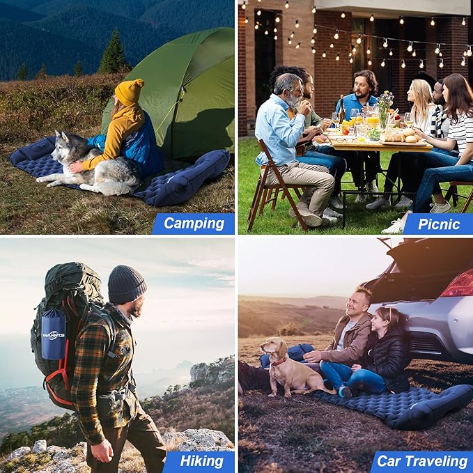 WANNTS Sleeping Pad, Ultralight Inflatable Sleeping Pad for Camping, Built-in Pump, Ultimate for Hiking - Airpad, Carry Bag,-Compact & Lightweight Camping pad(Blue)