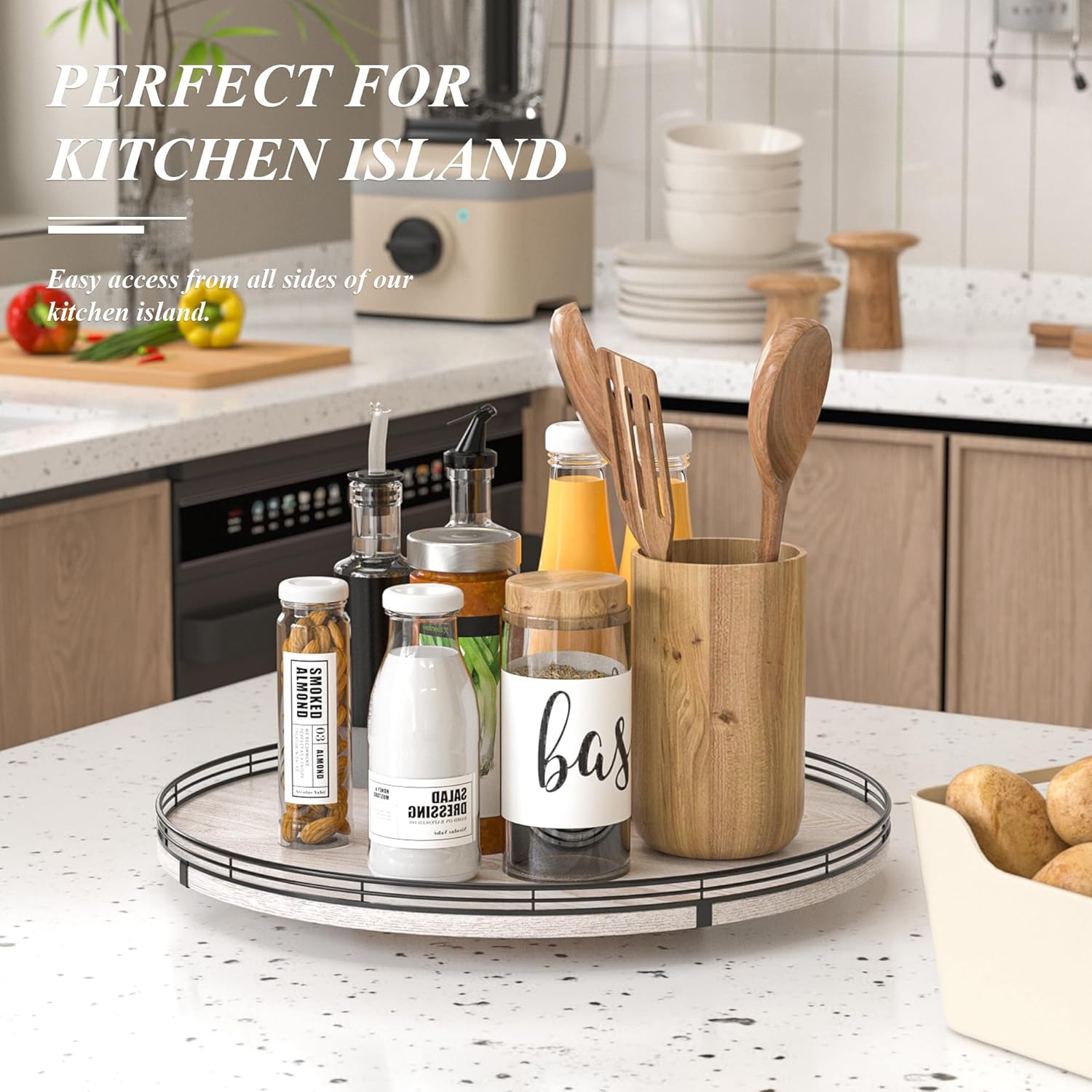 18" Lazy Susan Wood Turntable Organizer for Kitchen Decor, Farmhouse Round Wooden Lazy Susan Organization and Storage for Cabinet, Dining Table, Pantry, Bathroom, Countertop, Centerpiece, Home Decor