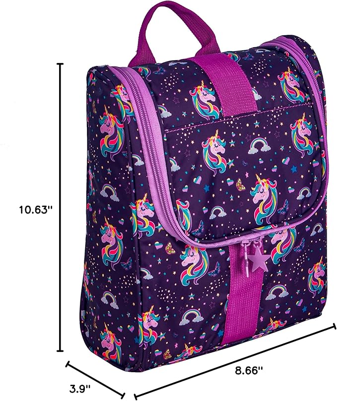 Cute Cartoon Hanging Kids Toiletry Bag Children Travel Cosmetic Makeup Organizer Wash Bag Shower bag Over Night Bag Camping Shaving Kit Bag for Boys & Girls(Unicorn)