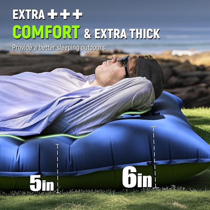 Sleeping Pad, Ultralight Inflatable Sleeping Pad for Camping with Pillow & Pump，Air Mattress Super Portable, Great for Camping Gear, Hiking, Side or Lounging Sleeper(Blue)