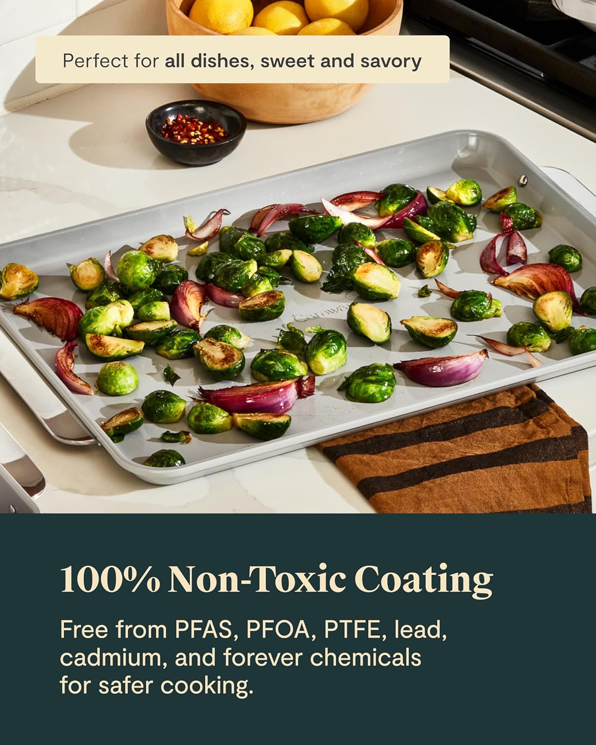 Caraway Non-Stick Ceramic Baking Sheet - Naturally Slick Ceramic Coating - Non-Toxic, PTFE & PFOA Free - Perfect for Baking, Roasting, and More - Large (18" x 13") - White