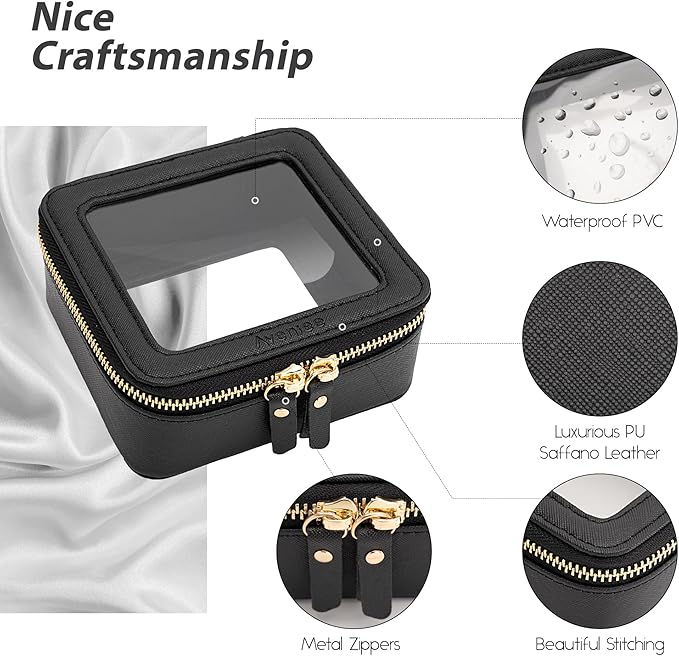 Aveniee Clear Makeup Bag Small, Mini Travel Toiletry Bag Cosmetic Bags TSA Approved, Clear Makeup Case Pouch with Zipper, Car Organizer Essentials for Women Men(Mini-Black)