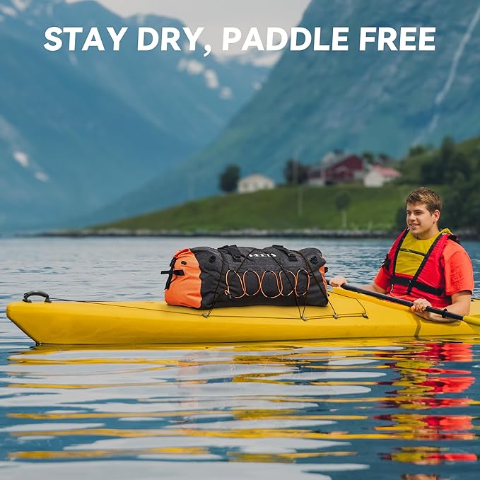 HEETA Waterproof Duffel Bag Motorcycle Dry Bag Backpack, Extra Large Rolltop Travel Duffle Bags with Straps & Handles for Kayaking Rafting Boating Canoeing Camping Gym Beach (Black, 80L)