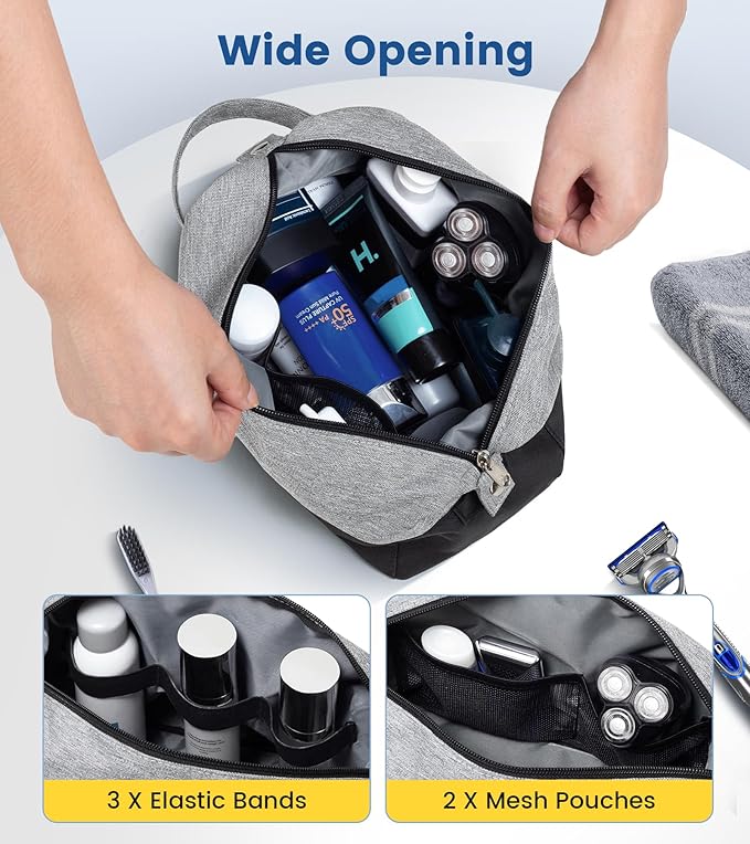Vorspack Travel Toiletry Bag for Men - Lightweight Mens Toiletry Travel Bag Water Resistant Dopp Kit Shaving Bag for Skincare Toiletries Bathroom Gifts - Black