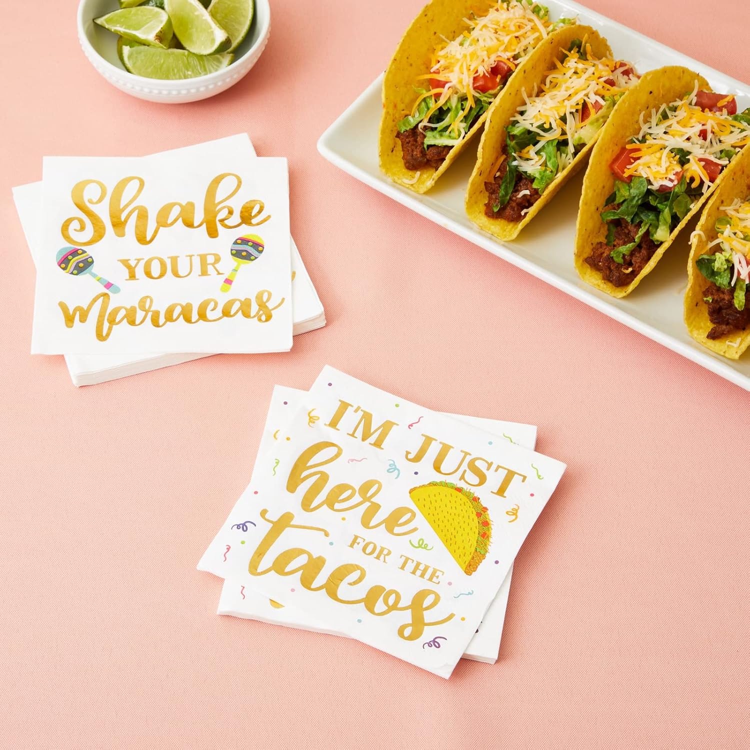 100 Pack Mexican Fiesta Napkins for Cinco de Mayo Party Supplies, Taco Fiesta Decorations in 4 Designs (5x5 In)