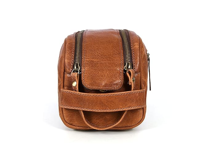 10" Premium Leather Toiletry Travel Pouch With Waterproof Lining | King-Size Handcrafted Vintage Dopp - Kit ~ Gift for Father's Day By Aaron Leather Goods (CM Tan)