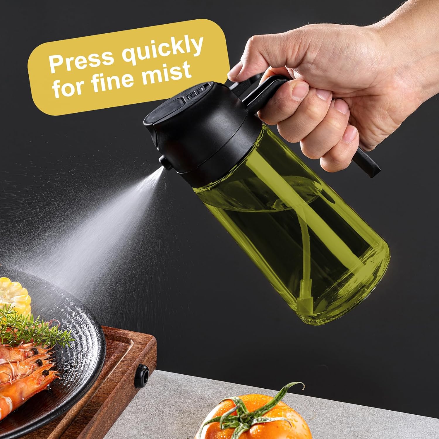 CXINYI - 16oz/470ml Olive Oil Dispenser for Kitchen with Stickers - 2 in 1 Olive Oil Sprayer for Cooking, Air Fryer, and Salad, Black&White (Light-Proof Kitchen Gadget)