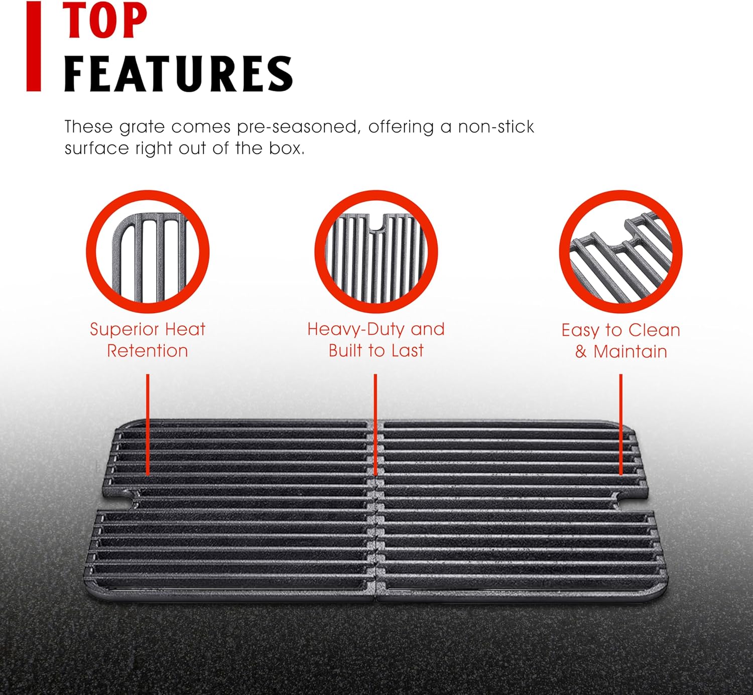 Rectangular Cast Iron Go Grate, Heavy-Duty Grates for Superior Heat Retention & Even Cooking on All Grills, Set of Two (10" x 8")