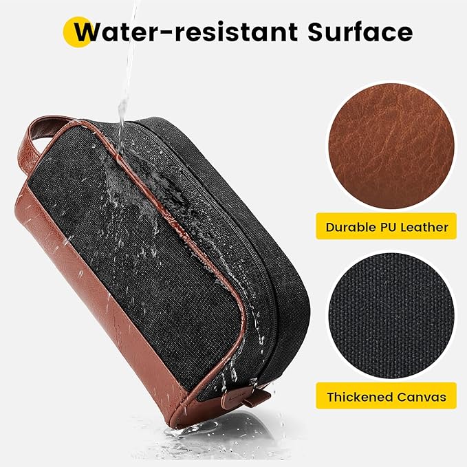 Vorspack Travel Toiletry Bag - Canvas Toiletry Bag for Men Water Resistant Skincare Bag Dopp Kit for Bathroom Toiletries Accessories Gifts - Black