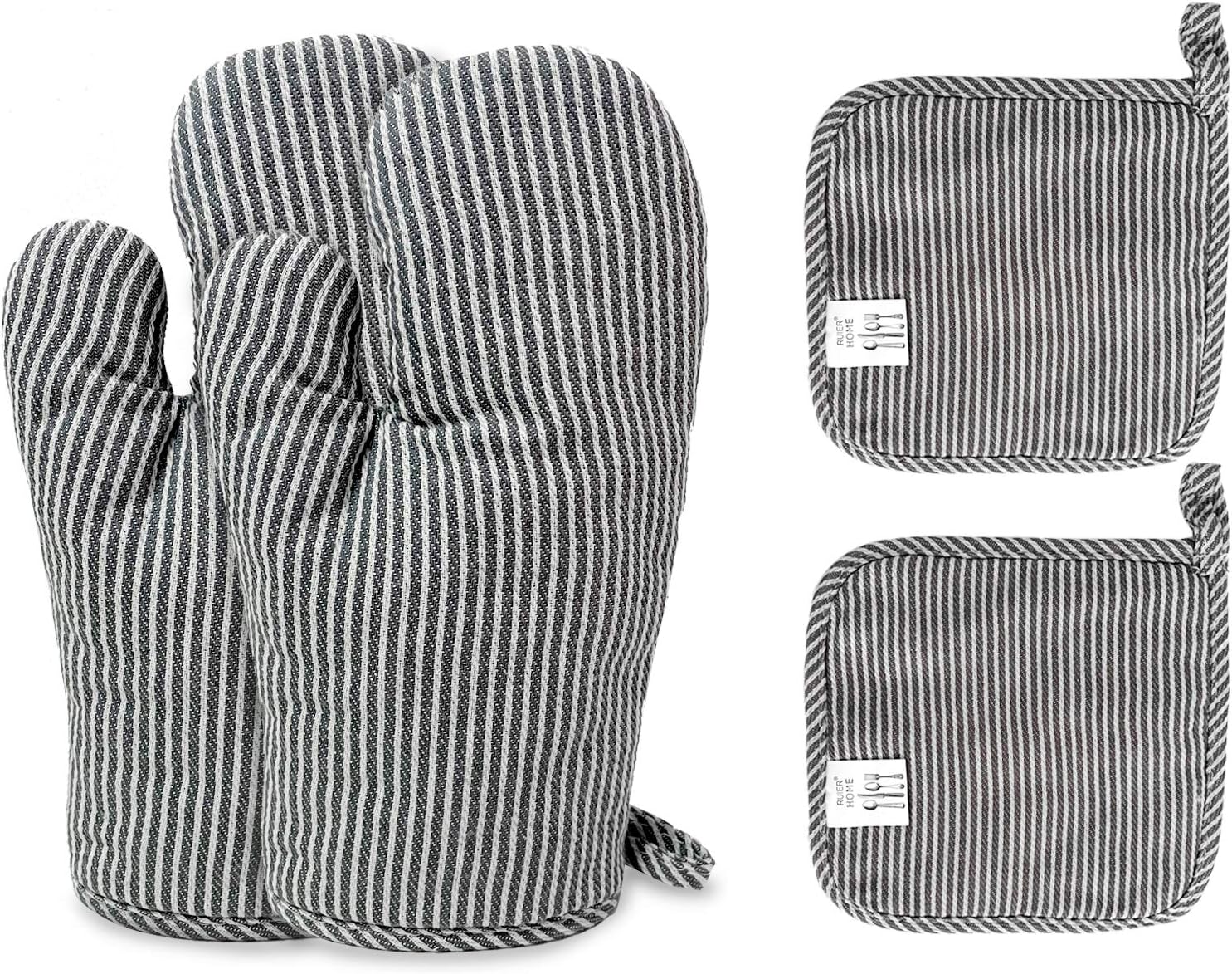 4Pcs Oven Mitts and Pot Holders, Heat Resistant Oven Mitts Set with Pothholder,Heat Resistant Microwave Gloves Safe for Baking,Cooking, BBQ