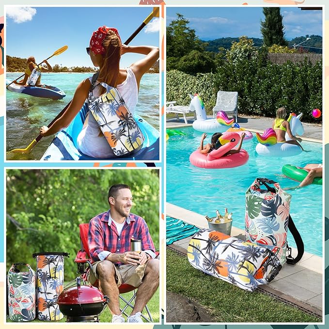 2 Pcs Waterproof Floating Dry Bag 10l Floating Dry Sack for Man Women Roll Top Waterproof Backpack for Rafting Boating Swimming Kayaking Hiking(Coconut Tree Palm Leaf)