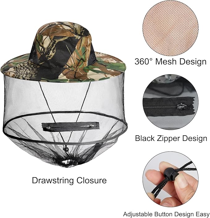 Sucrain 2 Pack Mosquito Head Net Hat Sun Hat Garden Bug Hat with Hidden Net Mesh for Outdoor Gardening Beekeeping