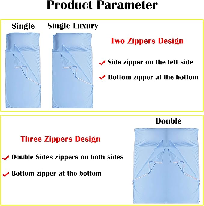 Brand - GANNAFEE Cotton Sleeping Bag Liner with Zipper - 100% Cotton Travel Sheet Sleep Sack Adult - Travel Sleeping Bag for Hotels Camping Hiking