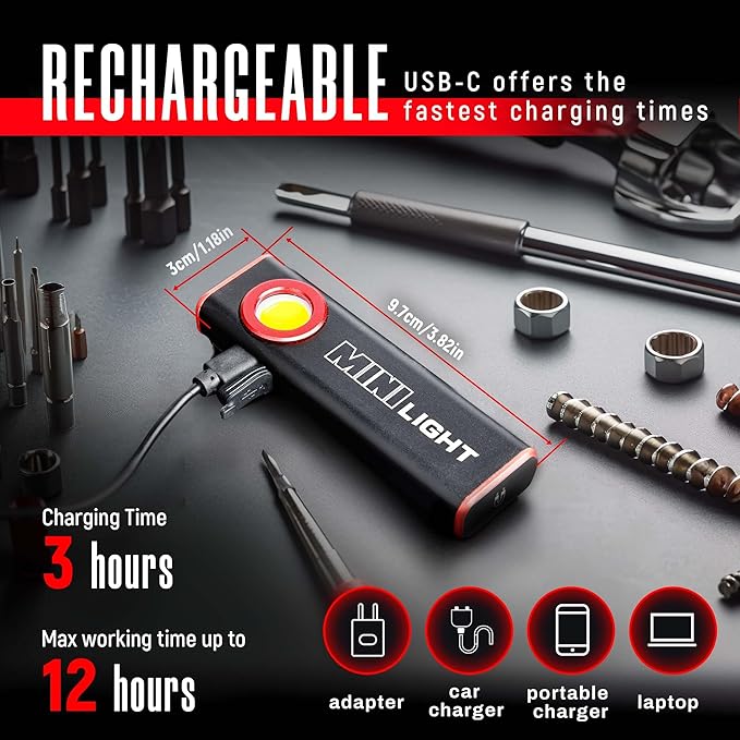 lexall LED Work Light, 1600 Lumens Mini Magnetic Flat EDC Flashlight with Clip, 3 Modes Portable Ultra-Light Bright Waterproof Pocket Light for Working, Camping, Repairing, Emergencies