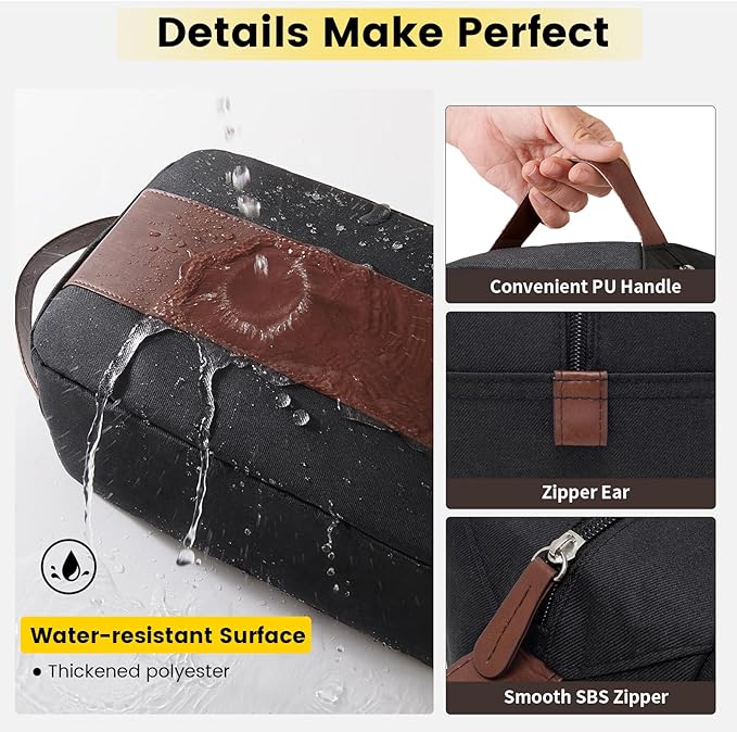 Vorspack Travel Toiletry Bag - Large Toiletry Bag for Men Water Resistant Dopp Kit Skincare Bag Travel Bag for Toiletries - Black