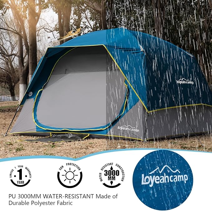 4 Person Blackout Camping Tent, Easy Setup Waterproof Family Dome Tent for Camping with Rainfly, Portable Double Layer Large Family Tent for Outdoor Camping&Hiking