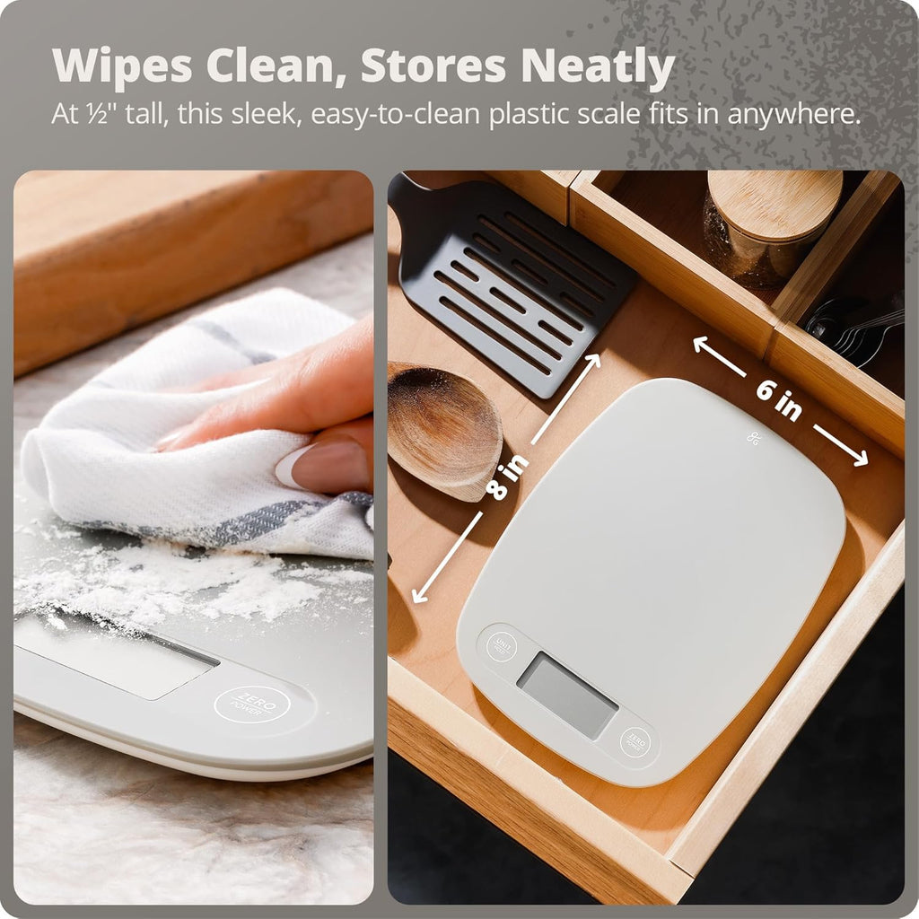 Greater Goods Compact Digital Kitchen Scale – Accurate Food Scale for Baking, Meal Prep, 4 Measuring Units, 11lb/5kg