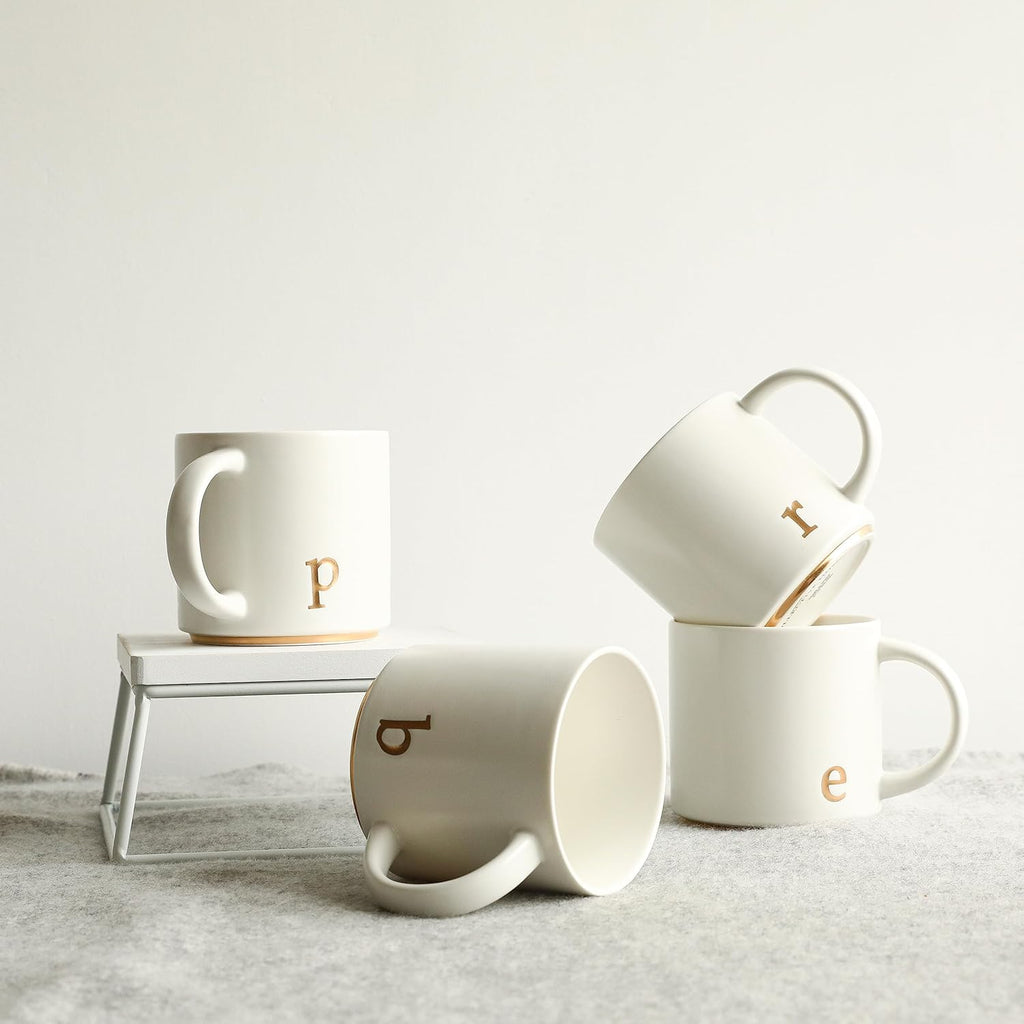 COLLECTIVE HOME - Monogram Ceramic Mugs, 15 oz Golden Initial Coffee Cups, Elegant Alphabet Tea Mugs, Elegant Personalized Mug with Gift Box, Luxurious Cups for Office and Home (p)