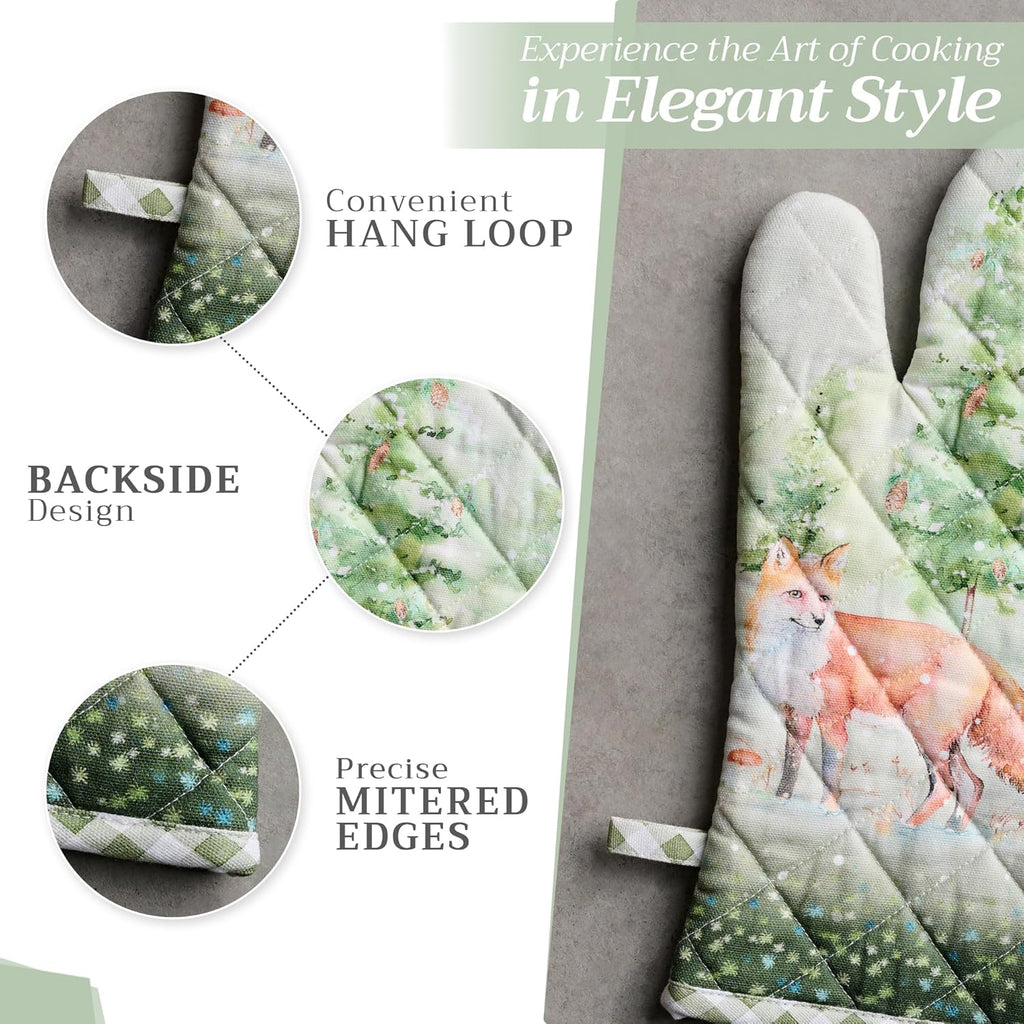 Maison d' Hermine Oven Gloves 100% Cotton Oven Mitt 7" x 13" with Loop Heat Resistant, BBQ, Cooking Gloves, Baking, Grilling, Kitchen, Handling Hot Pans (Pack of 1, Winter Mornings)