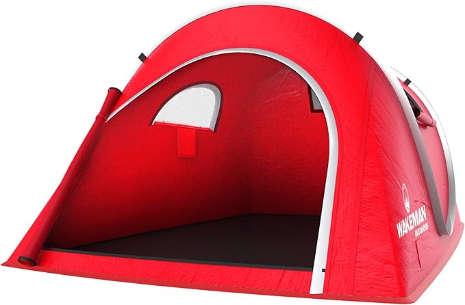 2 Person Pop Up Tent with Dual-Layer Door and Carry Bag - Water-Resistant Tent for Camping, Hiking, or Beach Use by Wakeman Outdoors (Red)