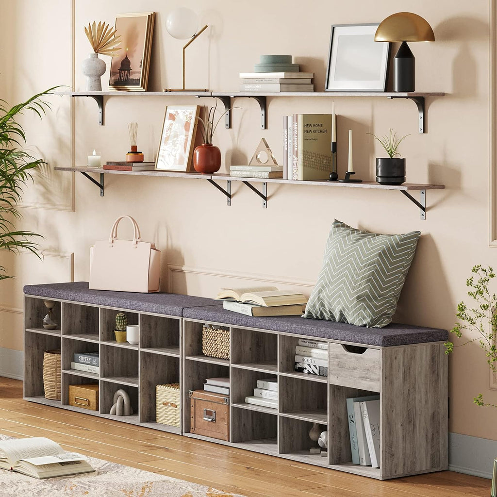 DINZI LVJ Long Wall Shelves, 39.4Inch Wall Mounted Shelves Set of 2, Extra Large Floating Storage Ledges with Sturdy Metal Brackets for Living Room, Bathroom, Bedroom, Kitchen, Greige