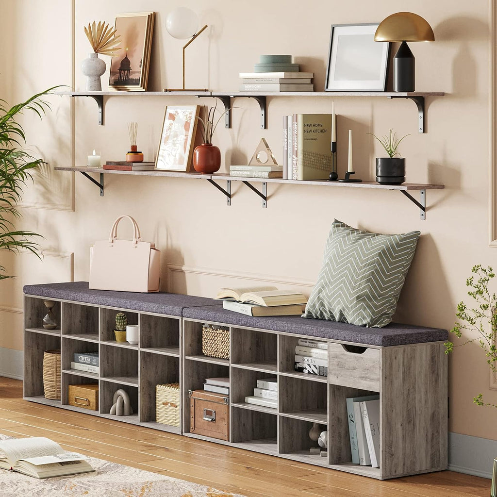 DINZI LVJ Long Wall Shelves, 39.4Inch Wall Mounted Shelves Set of 2, Easy-to-Install, Wall Storage Ledges with Sturdy Metal Brackets for Living Room, Bathroom, Bedroom, Kitchen, Greige