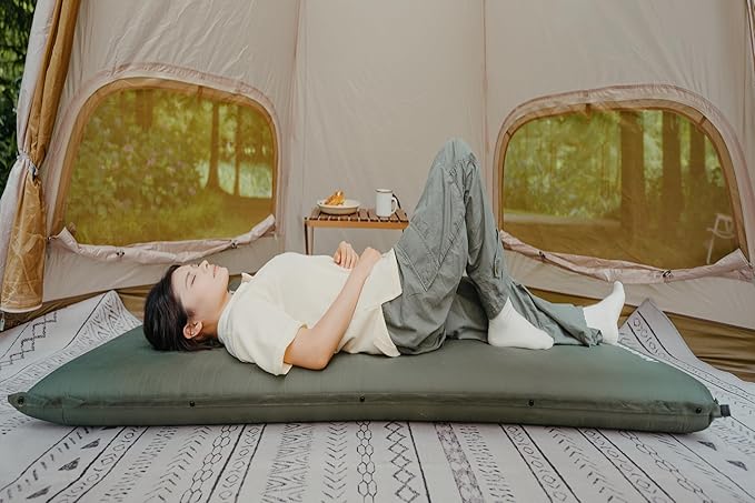 Naturehike 4"/10cm Ultra Thick Foam Self Inflating Sleeping Pad, R9.5 Patchwork Sleeping Mats with 75D Fabric, 4 Seasons Air Mattress for Camping, Travel, Car, Tent, Cot, Hiking