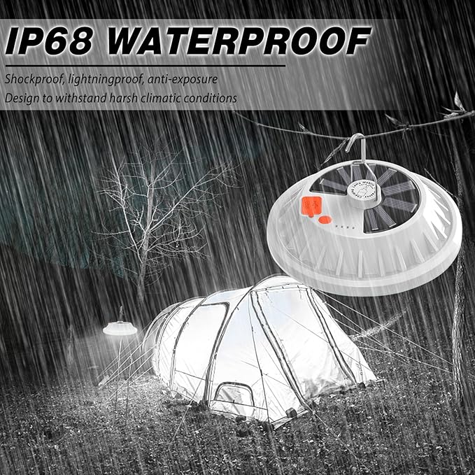 2-Pack Solar Camping Lantern DIBMS LED Portable Solar USB Rechargeable Flashlight Waterproof Lights w/ Remote Emergency Power Bank for Camping Hurricanes Power Outages Homes Indoor Outdoor