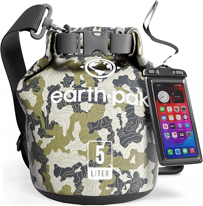 Earth Pak Waterproof Dry Bag - Roll Top Waterproof Backpack Sack Keeps Gear Dry for Kayak with Waterproof Phone Case