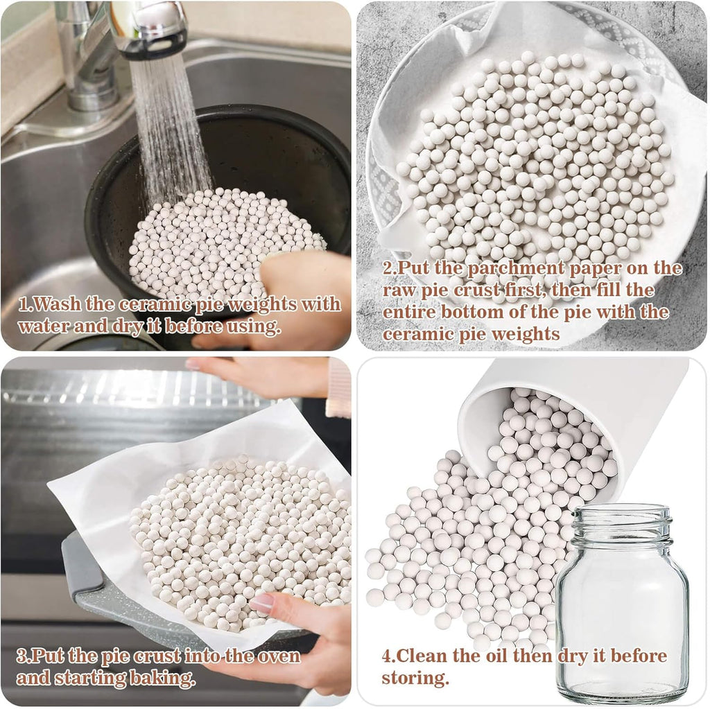 Sukh 1LB Pie Weights for Baking - Pie Crust Weights Ceramic Baking Beans for Reusable Natural Ceramic Stoneware Homemade Kitchen Must Have Round Household Steam Oven Stone