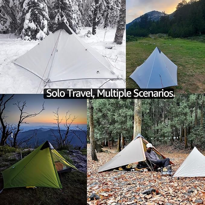 3F UL Gear Lanshan1 Ultralight Tent 3/4 Season Portable Backpacking Tent for 1-Person 15D Silicon Coated Waterproof Poleless Double Layer Tent for Camping, Climbing, Hiking