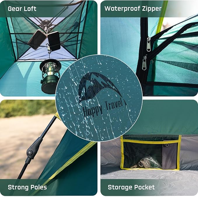 Happy Travel 1/2/3/4 Person Camping Tent, Instant Easy Pop Up Tents for Camping,Automatic Waterproof Family Camping Tent, Easy Set Up Tent,Portable Windproof Dome Tent for Camping Hiking & Traveling