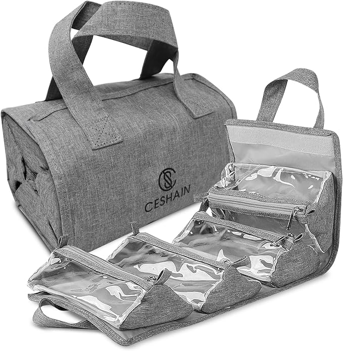 4-in-1 Hanging Toiletry Bag | Roll-up Makeup Organizer With 4 Detachable PVC Zip Pouches| Travel Toiletry Bag, 600D Oxford Fabric Material Organize Make up, Cosmetics