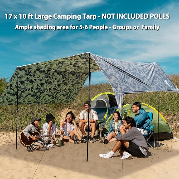 GEERTOP Large Hammokc Rain Fly Shelter 17 x 10ft Waterproof Camping Tarp Awning for Outdoor Backpacking Hiking Survival Travel Camo