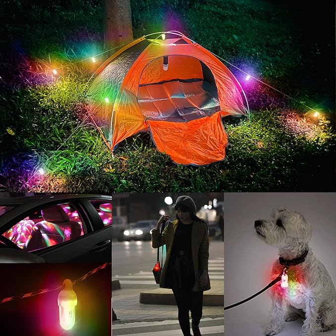 USB Mini LED Lantern, 2 Pack Waterproof EDC Keychain LED Flashlight for Camping, Type-C Rechargeable Battery Small Stick Lamp Puck Dog Collar Torch Light (7-Color Gradient+Red)