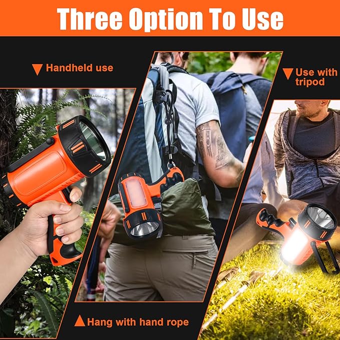 Super Bright Rechargeable Spotlight Handheld Rechargeable LED Flashlight Tactical Searchlight with USB Output 6 Light Modes Camping Light (Orange)