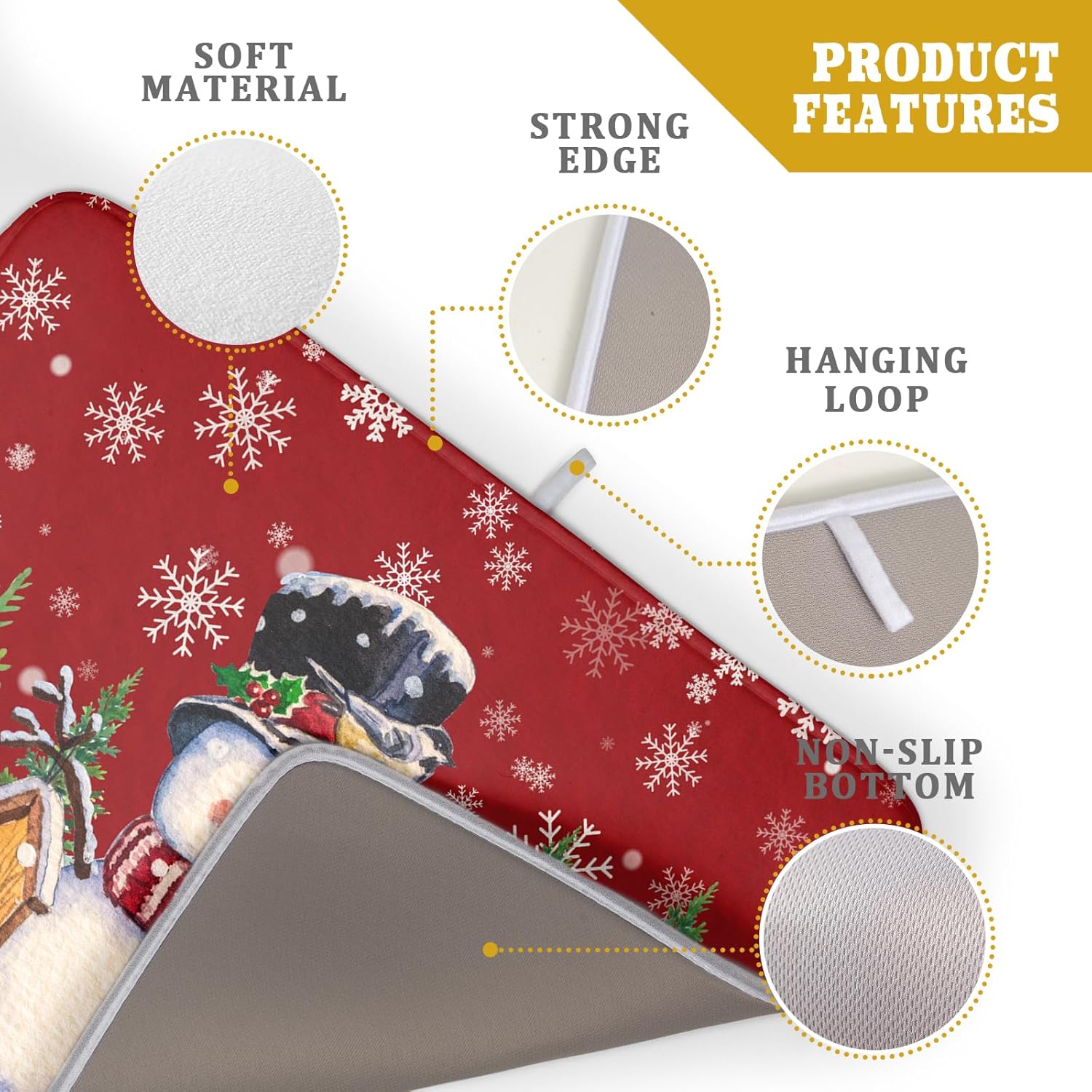 Winter Snowman Dish Drying Mat Red Bird Microfiber Dish Pad 18x24 Inch Absorbent Fast Dry Dishes Draining Mats Holiday Kitchen Accessories