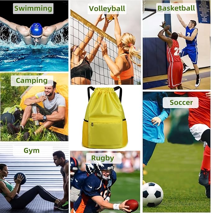 BLIRITEL Drawstring Backpack Waterproof String Bag, Gym Sackpack Sports Fitness Yoga Bag, Shopping Casual Backpack for Men Women (Yellow)