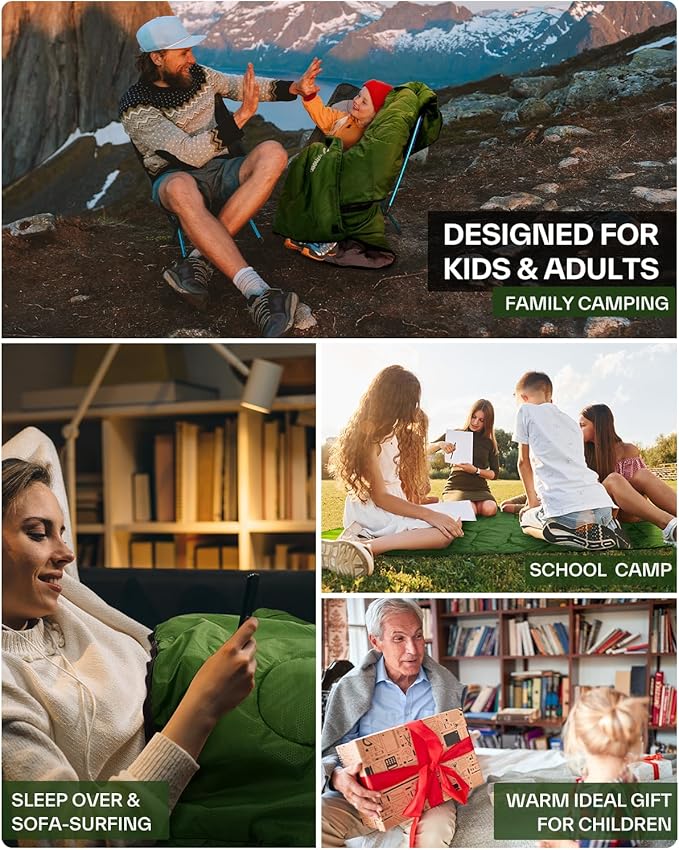 Sportneer Sleeping Bags for Adults, Warm & Cold Weather Sleeping Bag for Adults Kids Boys Girls - Lightweight Compact Camping Gear Equipment, Traveling, Backpacking, Hiking